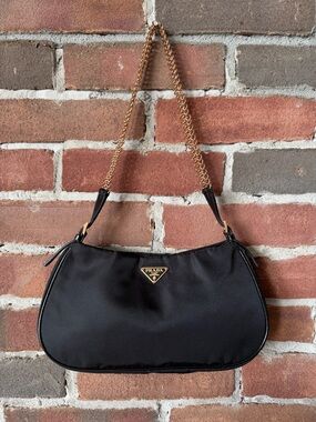 Prada Black Nylon Shoulder Bag with chain strap